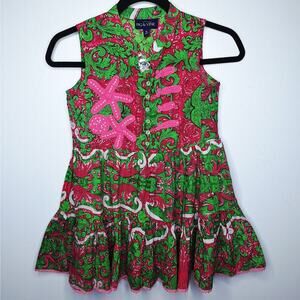 Fig & Vine Girls Tiered Dress XL Starfish Embroidered Pearl Smocked Beach Preppy